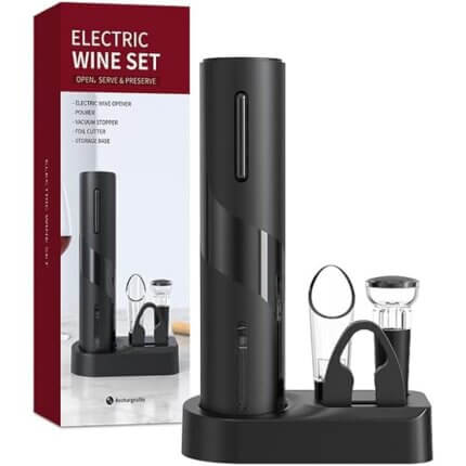 Destapador de vino 4 en 1 incluye bomba de vacío, tapón, cortador de papel de aluminio, aireador, vertedor